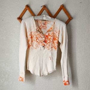We The Free Orange and Cream Long Sleeve Tee, Medium